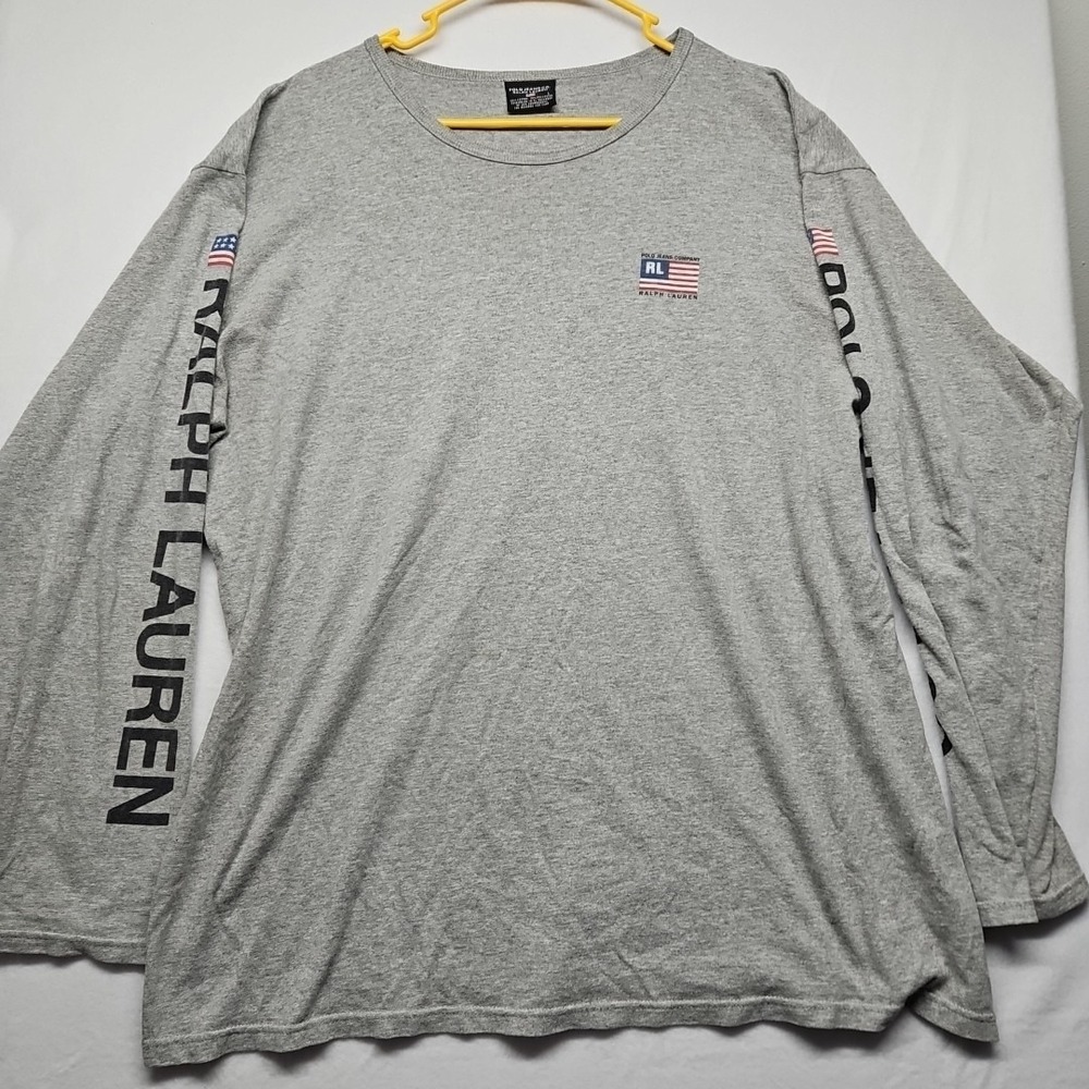 Polo Ralph Lauren Graphic Crew neck Mens Gray Long Sleeve USA Flags‎